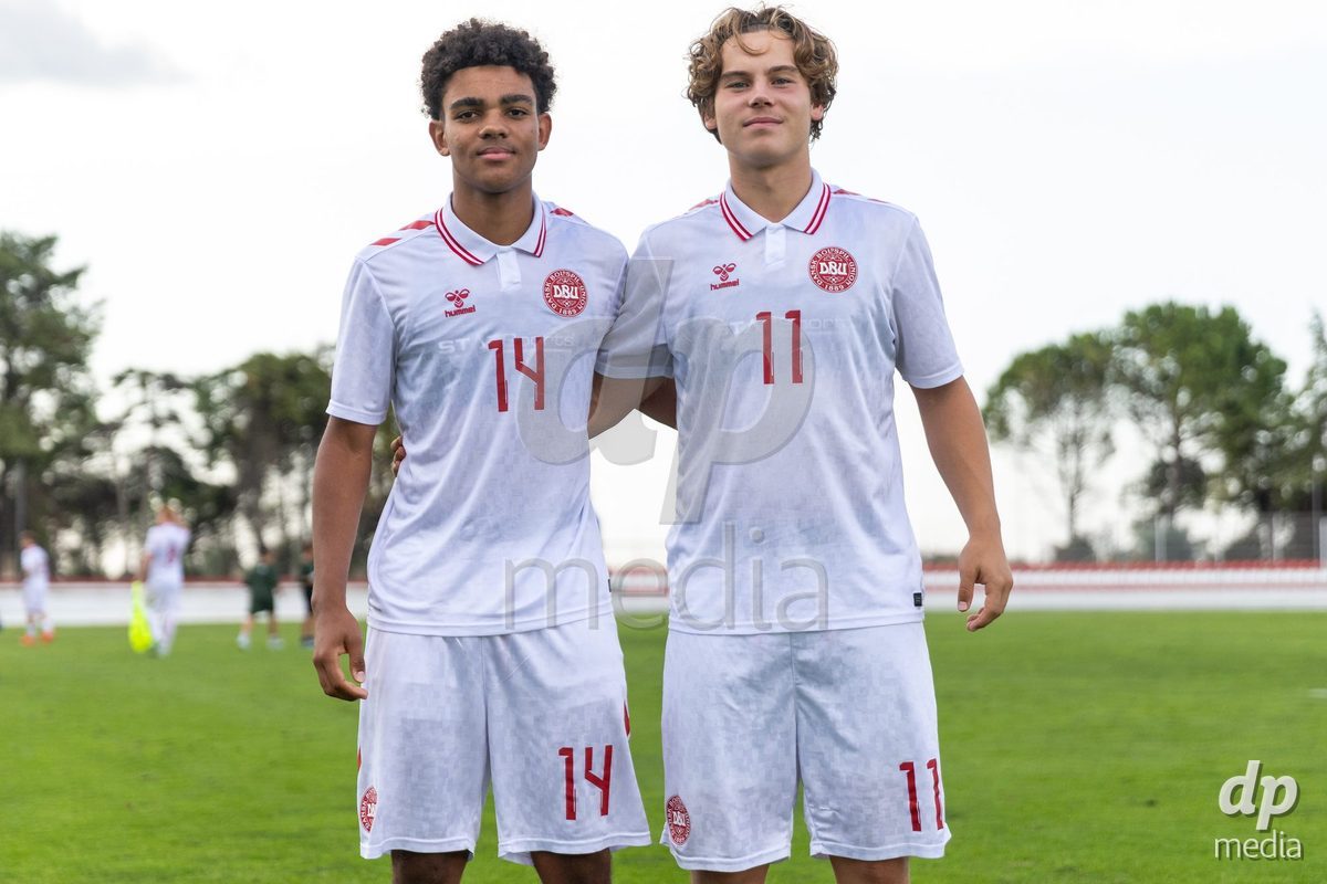 SANTAREM, PORTUGAL - OCTOBER 3: Malte Musenene and Hector Andersen who scored the goals during the International Friendly match between Denmark U16 and Turkiye U16 at Campo Cha das Padeiras on October 3, 2026 in Santarem, Portugal.