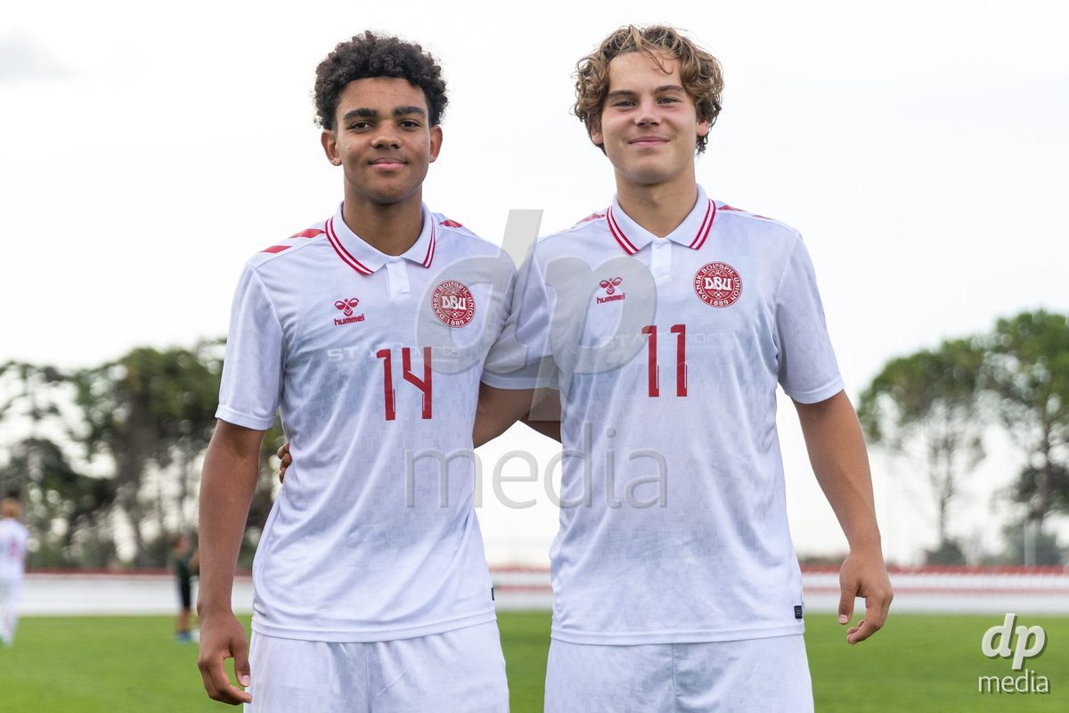 SANTAREM, PORTUGAL - OCTOBER 3: Malte Musenene and Hector Andersen who scored the goals during the International Friendly match between Denmark U16 and Turkiye U16 at Campo Cha das Padeiras on October 3, 2026 in Santarem, Portugal.