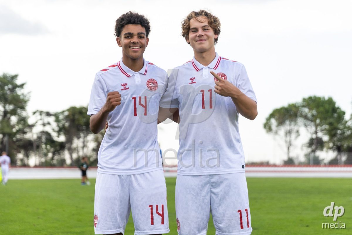 SANTAREM, PORTUGAL - OCTOBER 3: Malte Musenene and Hector Andersen who scored the goals during the International Friendly match between Denmark U16 and Turkiye U16 at Campo Cha das Padeiras on October 3, 2026 in Santarem, Portugal.
