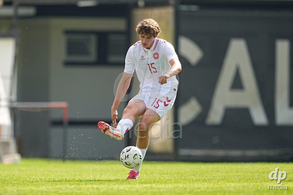CALDAS DA RAINHA, PORTUGAL - OCTOBER 6: Mathias Thyssen of Denmark during the International Friendly match between Romania U16 and Denmark U16 at Campo da Mata on October 6, 2026 in Caldas da Rainha, Portugal.