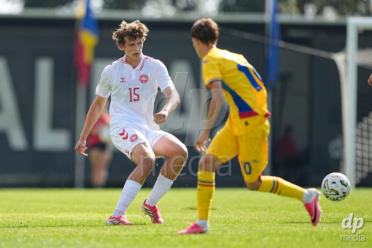 CALDAS DA RAINHA, PORTUGAL - OCTOBER 6: Mathias Thyssen of Denmark during the International Friendly match between Romania U16 and Denmark U16 at Campo da Mata on October 6, 2026 in Caldas da Rainha, Portugal.