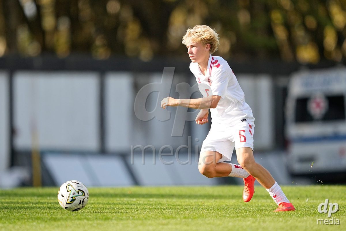 CALDAS DA RAINHA, PORTUGAL - OCTOBER 6: Sofus Bruun of Denmark during the International Friendly match between Romania U16 and Denmark U16 at Campo da Mata on October 6, 2026 in Caldas da Rainha, Portugal.