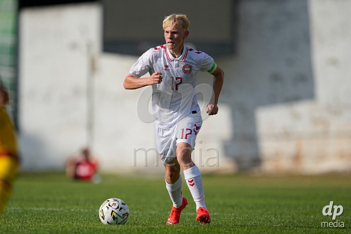 CALDAS DA RAINHA, PORTUGAL - OCTOBER 6: Eskild Frederiksen of Denmark during the International Friendly match between Romania U16 and Denmark U16 at Campo da Mata on October 6, 2026 in Caldas da Rainha, Portugal.