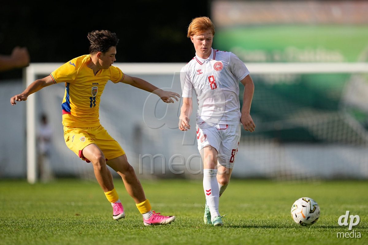 CALDAS DA RAINHA, PORTUGAL - OCTOBER 6: Albert K. Nielsen of Denmark during the International Friendly match between Romania U16 and Denmark U16 at Campo da Mata on October 6, 2026 in Caldas da Rainha, Portugal.