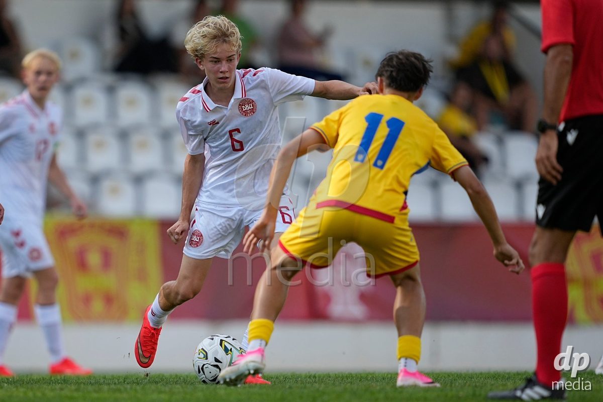 CALDAS DA RAINHA, PORTUGAL - OCTOBER 6: Sofus Bruun of Denmark during the International Friendly match between Romania U16 and Denmark U16 at Campo da Mata on October 6, 2026 in Caldas da Rainha, Portugal.