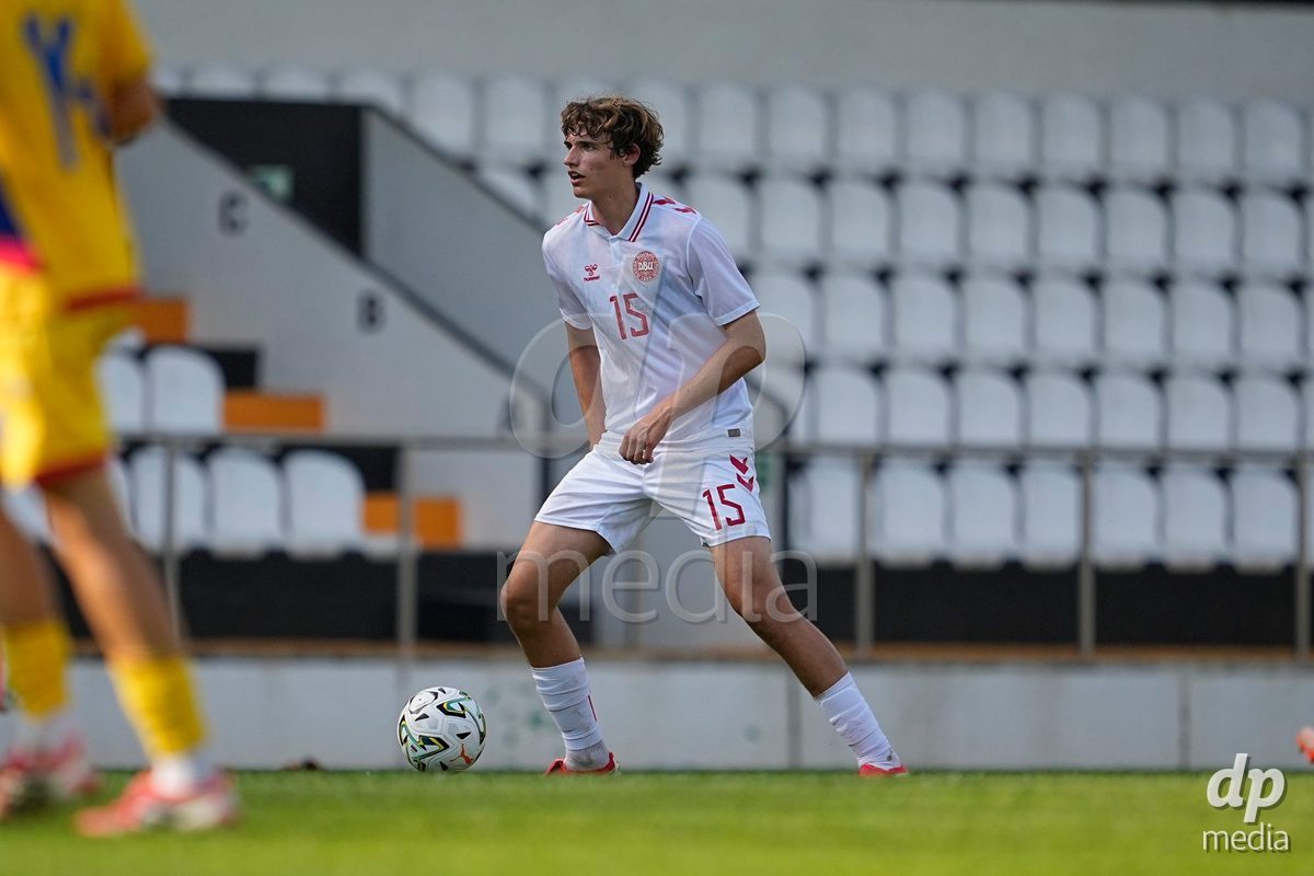 CALDAS DA RAINHA, PORTUGAL - OCTOBER 6: Mathias Thyssen of Denmark during the International Friendly match between Romania U16 and Denmark U16 at Campo da Mata on October 6, 2026 in Caldas da Rainha, Portugal.