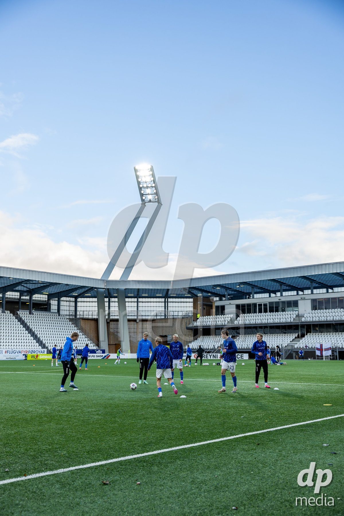 TORSHAVN, FAROE ISLANDS - OCTOBER 6: Players warming up during the UEFA European Qualifiers match between Faroe Islands U21 and Iceland U21 at Torsvollur on October 6, 2026 in Torshavn, Faroe Islands.