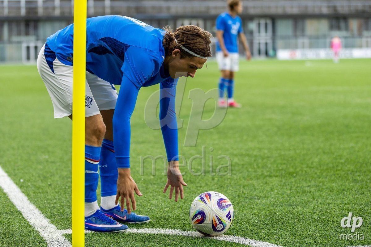 TORSHAVN, FAROE ISLANDS - OCTOBER 6: Iceland player during the UEFA European Qualifiers match between Faroe Islands U21 and Iceland U21 at Torsvollur on October 6, 2026 in Torshavn, Faroe Islands.