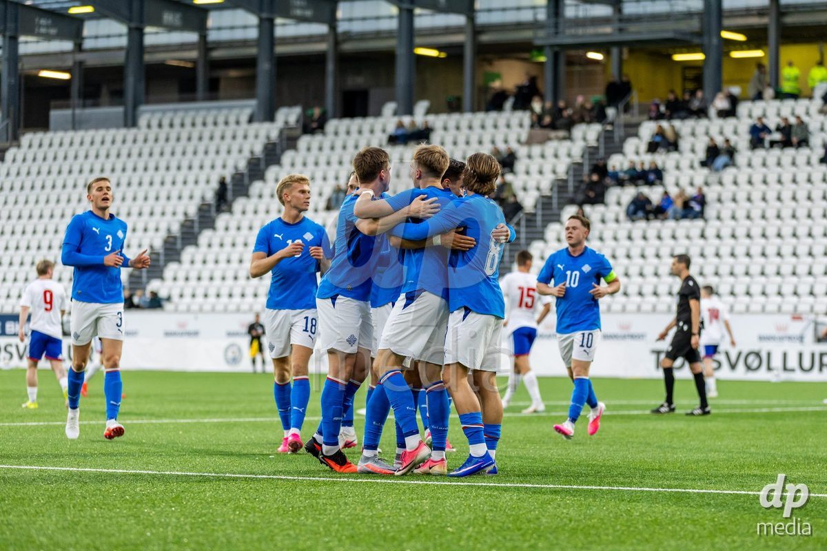 TORSHAVN, FAROE ISLANDS - OCTOBER 6: Iceland celebration during the UEFA European Qualifiers match between Faroe Islands U21 and Iceland U21 at Torsvollur on October 6, 2026 in Torshavn, Faroe Islands.