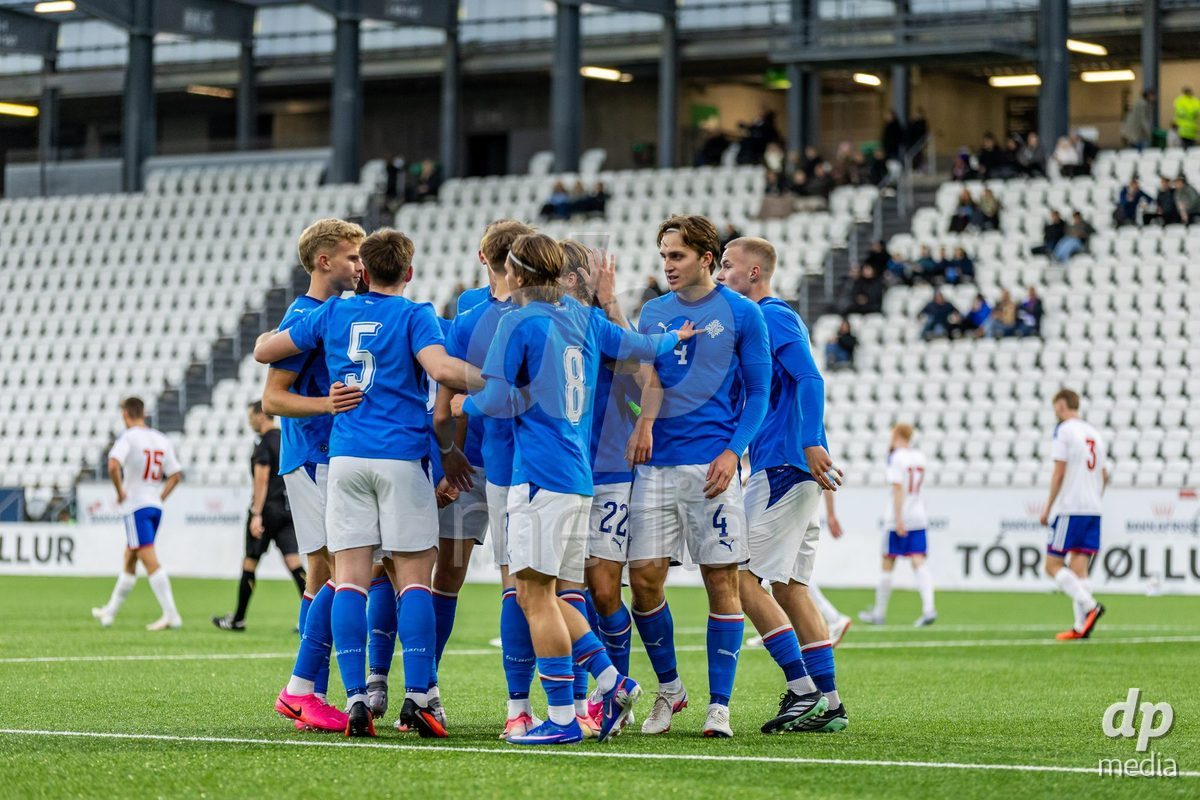 TORSHAVN, FAROE ISLANDS - OCTOBER 6: Iceland celebration during the UEFA European Qualifiers match between Faroe Islands U21 and Iceland U21 at Torsvollur on October 6, 2026 in Torshavn, Faroe Islands.