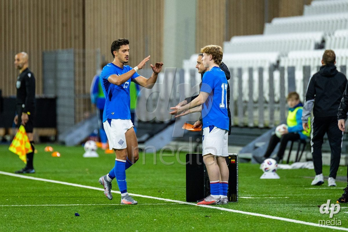 TORSHAVN, FAROE ISLANDS - OCTOBER 6: Island players during the UEFA European Qualifiers match between Faroe Islands U21 and Iceland U21 at Torsvollur on October 6, 2026 in Torshavn, Faroe Islands.