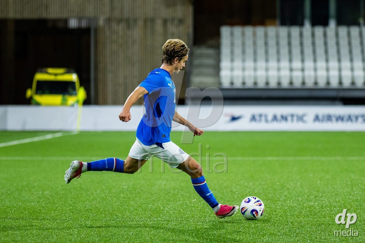 TORSHAVN, FAROE ISLANDS - OCTOBER 6: Daníel Freyr Kristjánsson of Iceland during the UEFA European Qualifiers match between Faroe Islands U21 and Iceland U21 at Torsvollur on October 6, 2026 in Torshavn, Faroe Islands.