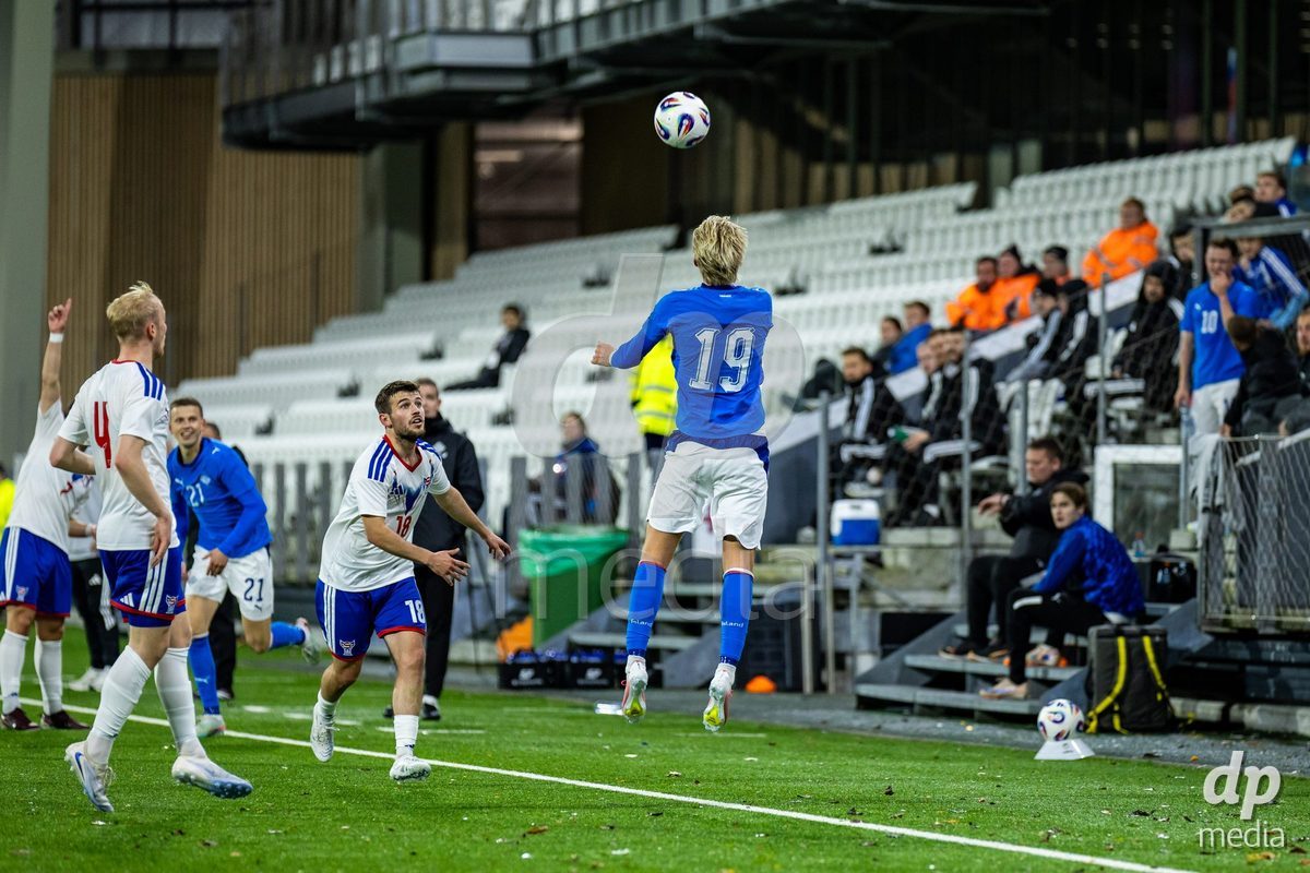 TORSHAVN, FAROE ISLANDS - OCTOBER 6: Stígur Diljan Þórðarson of Iceland during the UEFA European Qualifiers match between Faroe Islands U21 and Iceland U21 at Torsvollur on October 6, 2026 in Torshavn, Faroe Islands.