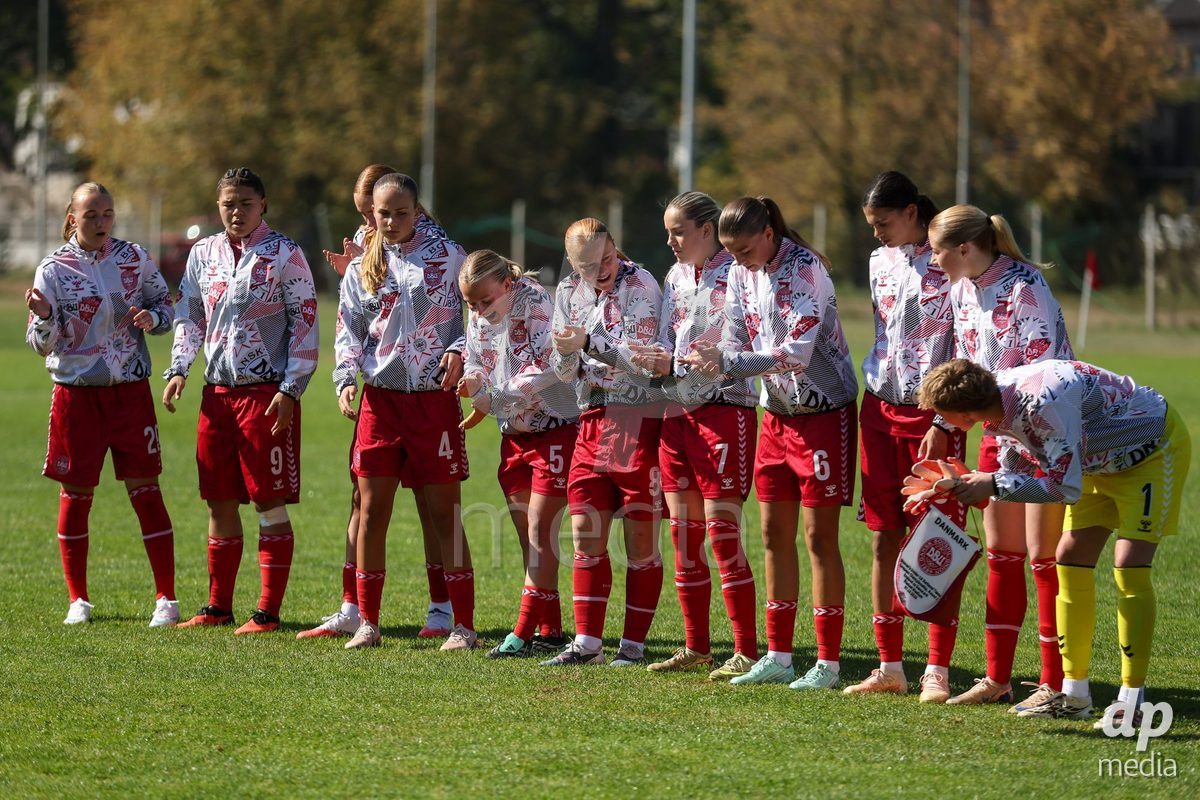 KAKANJ, BOSNIA AND HERZEGOVINA - OCTOBER 7: Team of Denmark during the UEFA Womens European Under-19 Qualifier match between England and Denmark at Mladost Stadium on October 7, 2026 in Kakanj, Bosnia and Herzegovina.