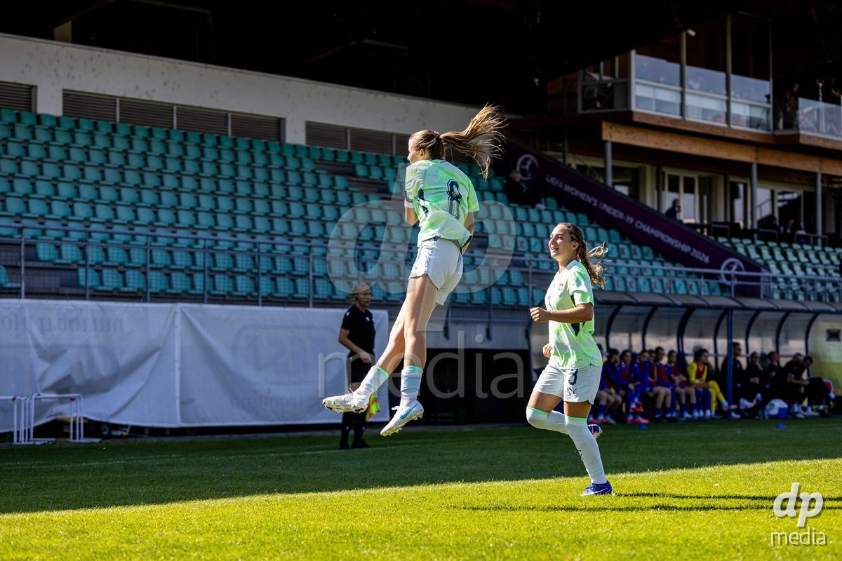 ZENICA, BOSNIA AND HERZEGOVINA - OCTOBER 7: Giulia Looser and Emilia Brunner of Switzerland during the UEFA Womens European Under-19 Qualifier match between Switzerland and Bosnia and Herzegovina at FF BH Football Training Centre on October 7, 2026 in Zenica, Bosnia and Herzegovina.