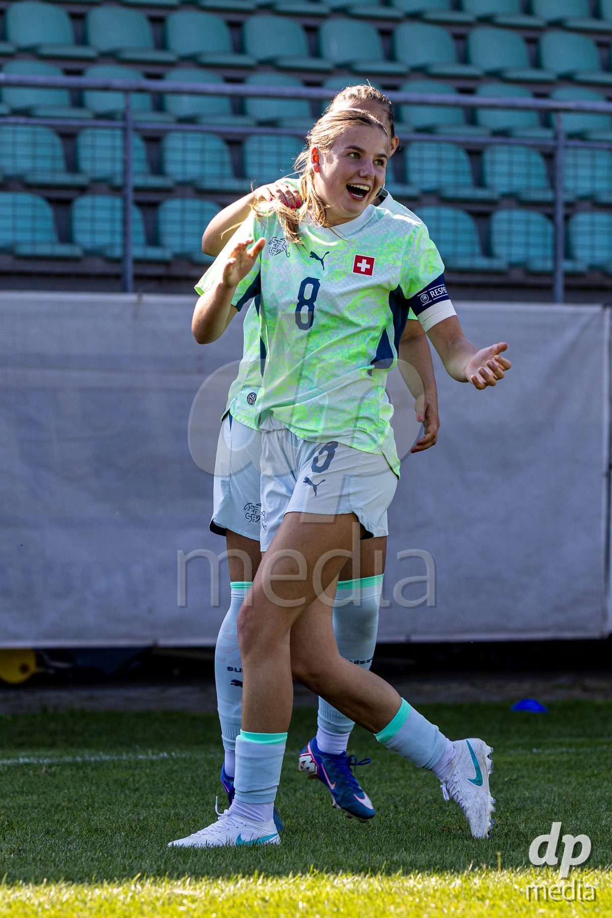 ZENICA, BOSNIA AND HERZEGOVINA - OCTOBER 7: Giulia Looser and Emilia Brunner of Switzerland during the UEFA Womens European Under-19 Qualifier match between Switzerland and Bosnia and Herzegovina at FF BH Football Training Centre on October 7, 2026 in Zenica, Bosnia and Herzegovina.