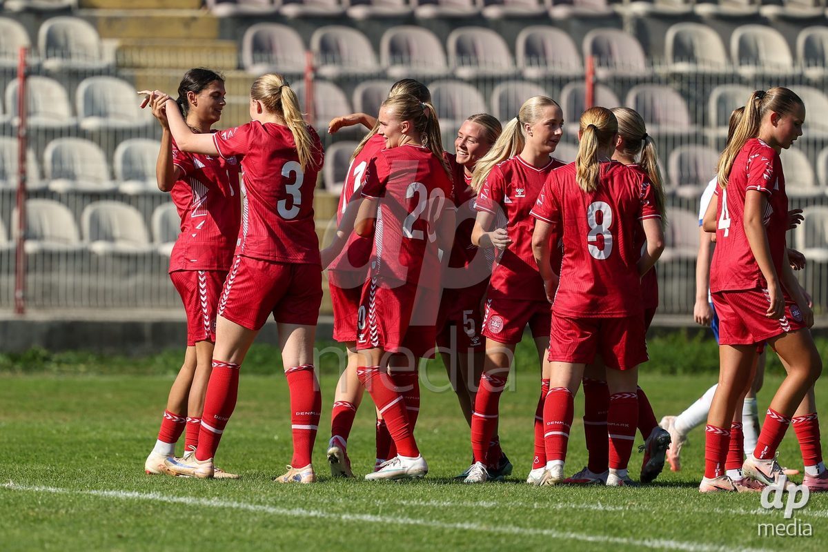 KAKANJ, BOSNIA AND HERZEGOVINA - OCTOBER 7: Team of Denmark during the UEFA Womens European Under-19 Qualifier match between England and Denmark at Mladost Stadium on October 7, 2026 in Kakanj, Bosnia and Herzegovina.