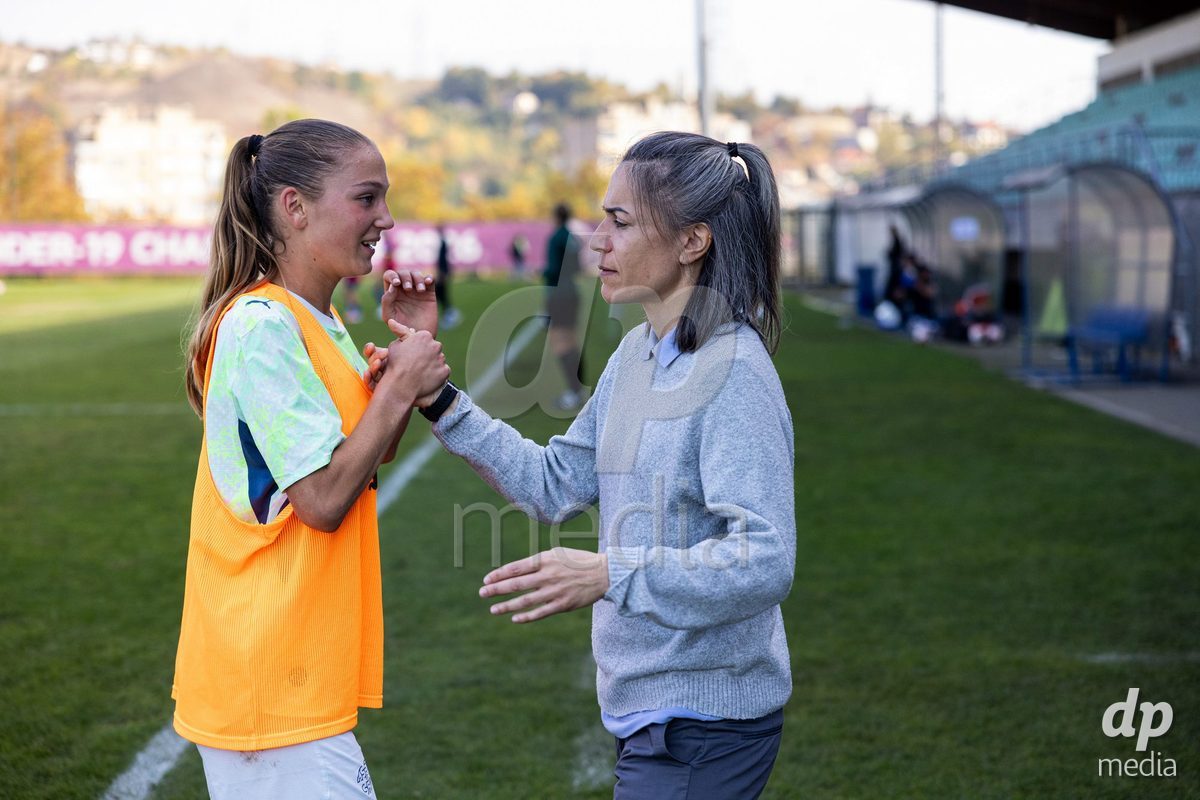 ZENICA, BOSNIA AND HERZEGOVINA - OCTOBER 7: Joya Kamber and Veronica Maglia  of Switzerland during the UEFA Womens European Under-19 Qualifier match between Switzerland and Bosnia and Herzegovina at FF BH Football Training Centre on October 7, 2026 in Zenica, Bosnia and Herzegovina.