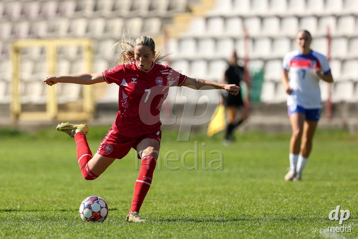 KAKANJ, BOSNIA AND HERZEGOVINA - OCTOBER 7: Nellie Mulvad Gejel of Denmark during the UEFA Womens European Under-19 Qualifier match between England and Denmark at Mladost Stadium on October 7, 2026 in Kakanj, Bosnia and Herzegovina.