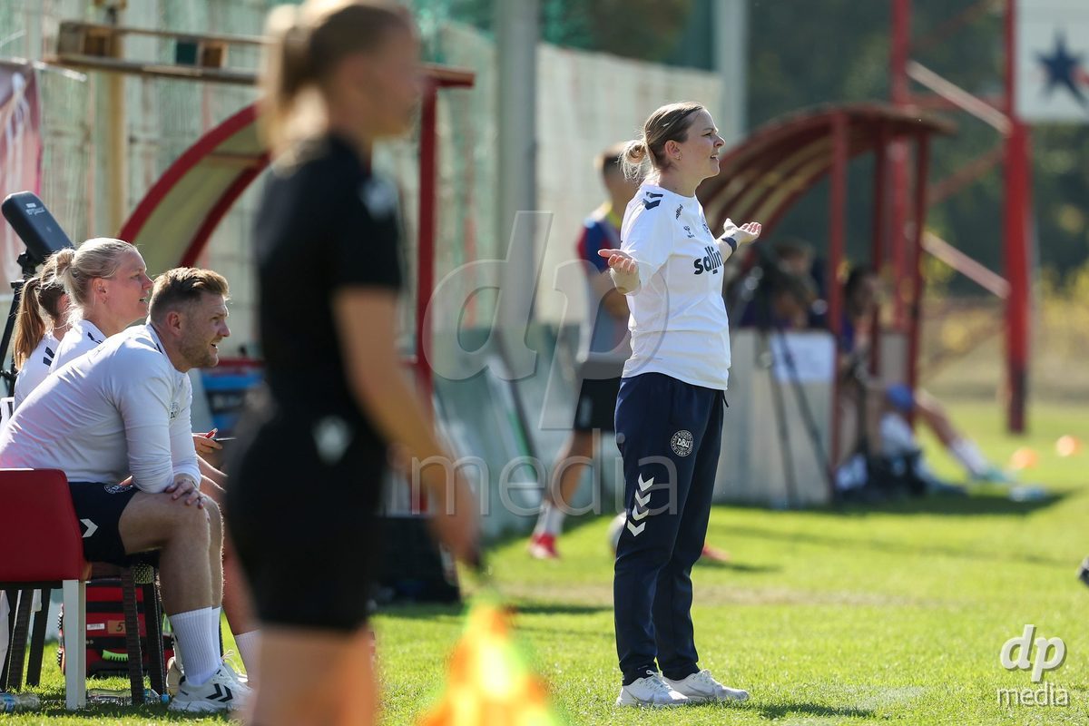 KAKANJ, BOSNIA AND HERZEGOVINA - OCTOBER 7: Kristine Pedersen head coach of Denmark during the UEFA Womens European Under-19 Qualifier match between England and Denmark at Mladost Stadium on October 7, 2026 in Kakanj, Bosnia and Herzegovina.