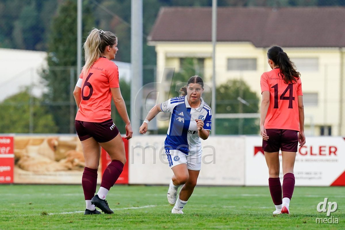 Switzerland: AXA Women's Cup 2026/27, FF Toggenburg v GC Frauenfussball - Breite Bütschwil: Michelle Storni of Grasshopper Club Zurich celebrates after scoring her team's first goal