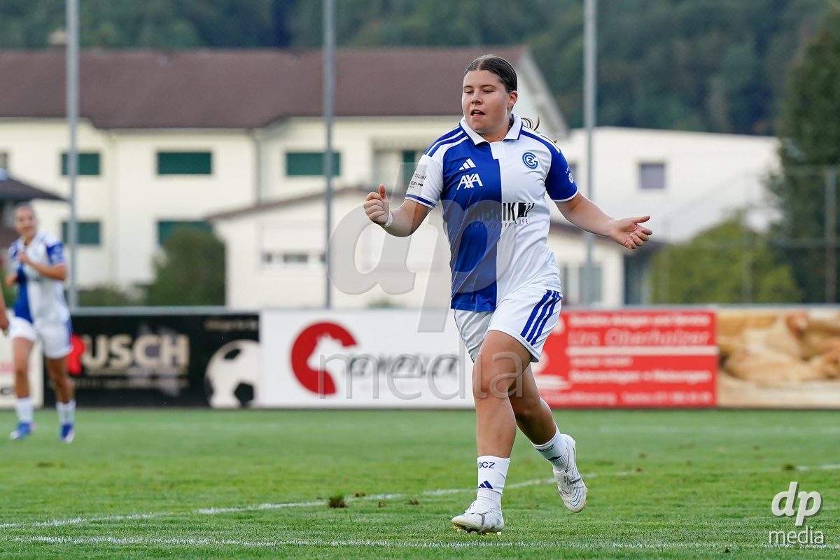 Switzerland: AXA Women's Cup 2026/27, FF Toggenburg v GC Frauenfussball - Breite Bütschwil: Michelle Storni of Grasshopper Club Zurich celebrates after scoring her team's first goal