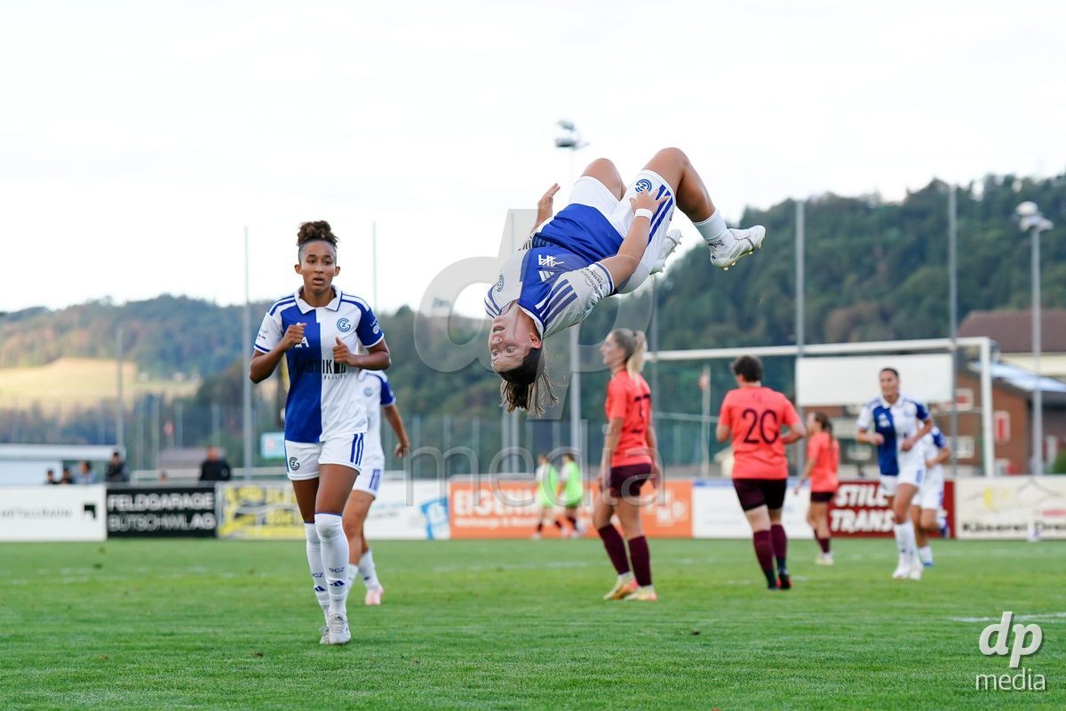 Switzerland: AXA Women's Cup 2026/27, FF Toggenburg v GC Frauenfussball - Breite Bütschwil: Michelle Storni of Grasshopper Club Zurich celebrates after scoring her team's first goal
