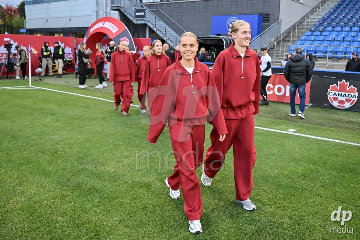 MONTREAL, CANADA - OCTOBER 9: Players of Denmark arrive prior to the International Women's Friendly football match between Canada and Denmark at Stade Saputo on October 9, 2026 in Montreal, Canada.