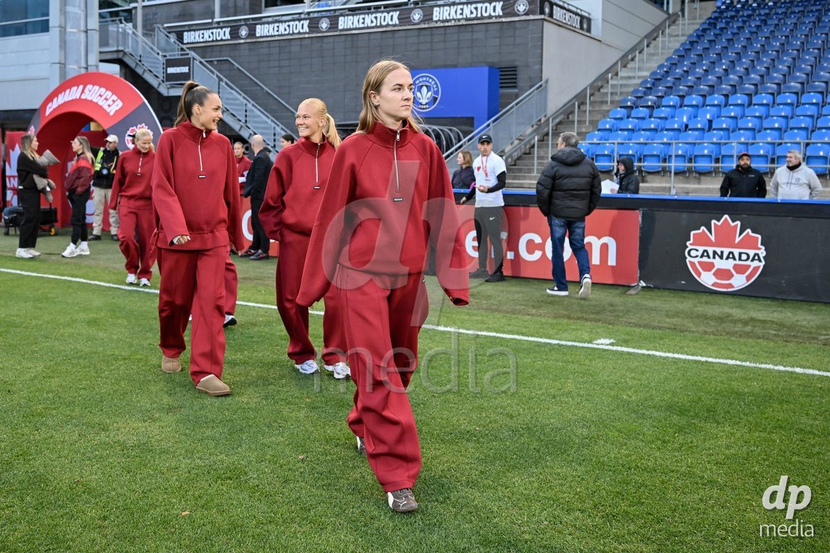 MONTREAL, CANADA - OCTOBER 9: Players of Denmark arrive prior to the International Women's Friendly football match between Canada and Denmark at Stade Saputo on October 9, 2026 in Montreal, Canada.