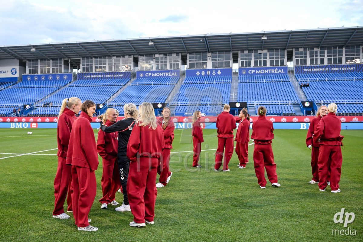 MONTREAL, CANADA - OCTOBER 9: Players of Denmark arrive prior to the International Women's Friendly football match between Canada and Denmark at Stade Saputo on October 9, 2026 in Montreal, Canada.