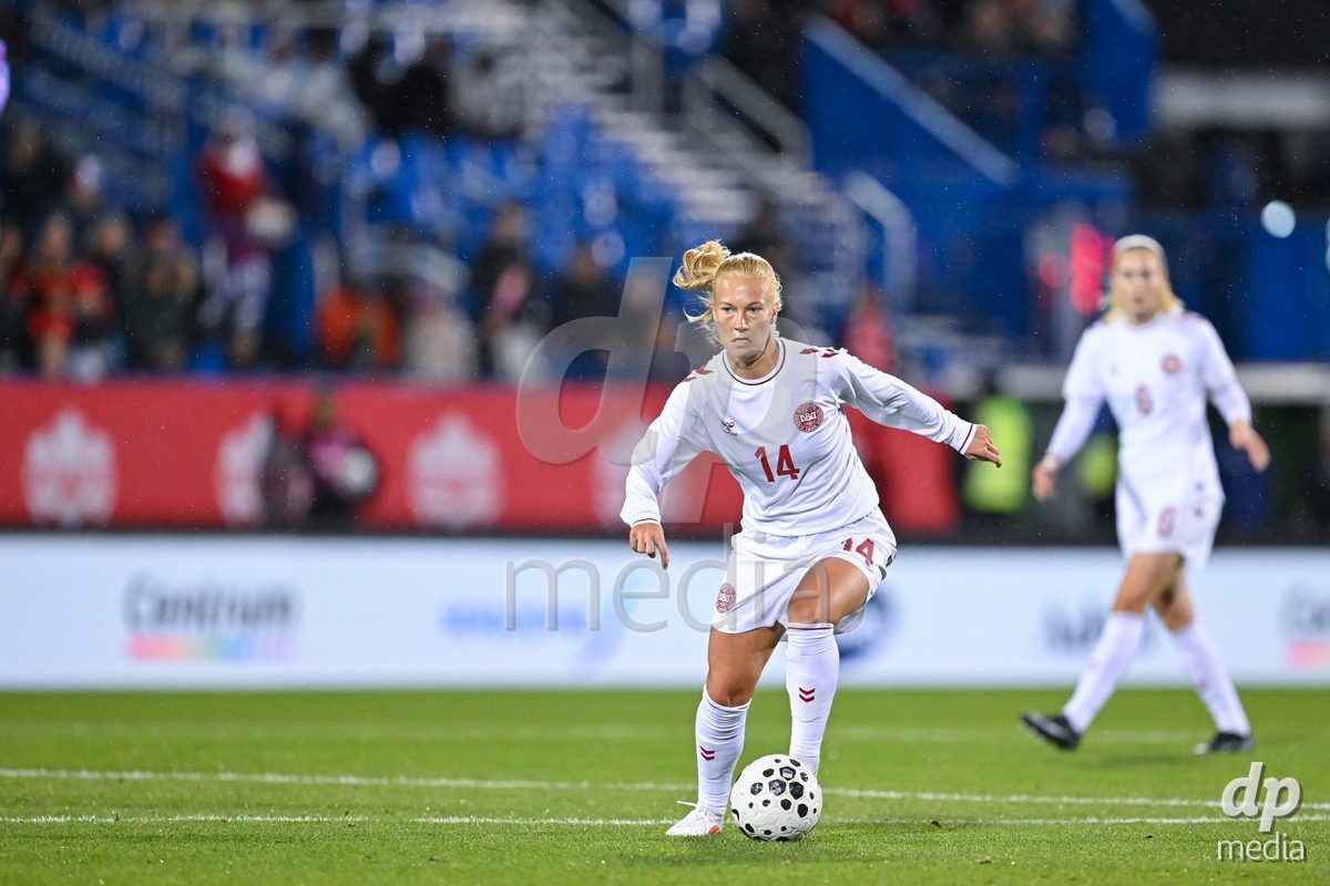 MONTREAL, CANADA - OCTOBER 9: Sofie Bredgaard of Denmark controls the ball during the International Women's Friendly football match between Canada and Denmark at Stade Saputo on October 9, 2026 in Montreal, Canada.