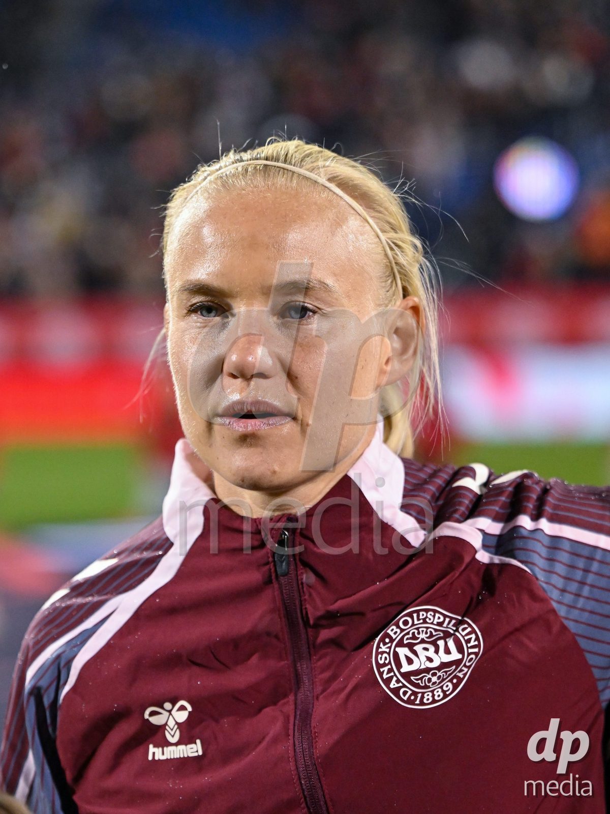 MONTREAL, CANADA - OCTOBER 9: Pernille Harder of Denmark during the national anthem prior to the International Women's Friendly football match between Canada and Denmark at Stade Saputo on October 9, 2026 in Montreal, Canada.