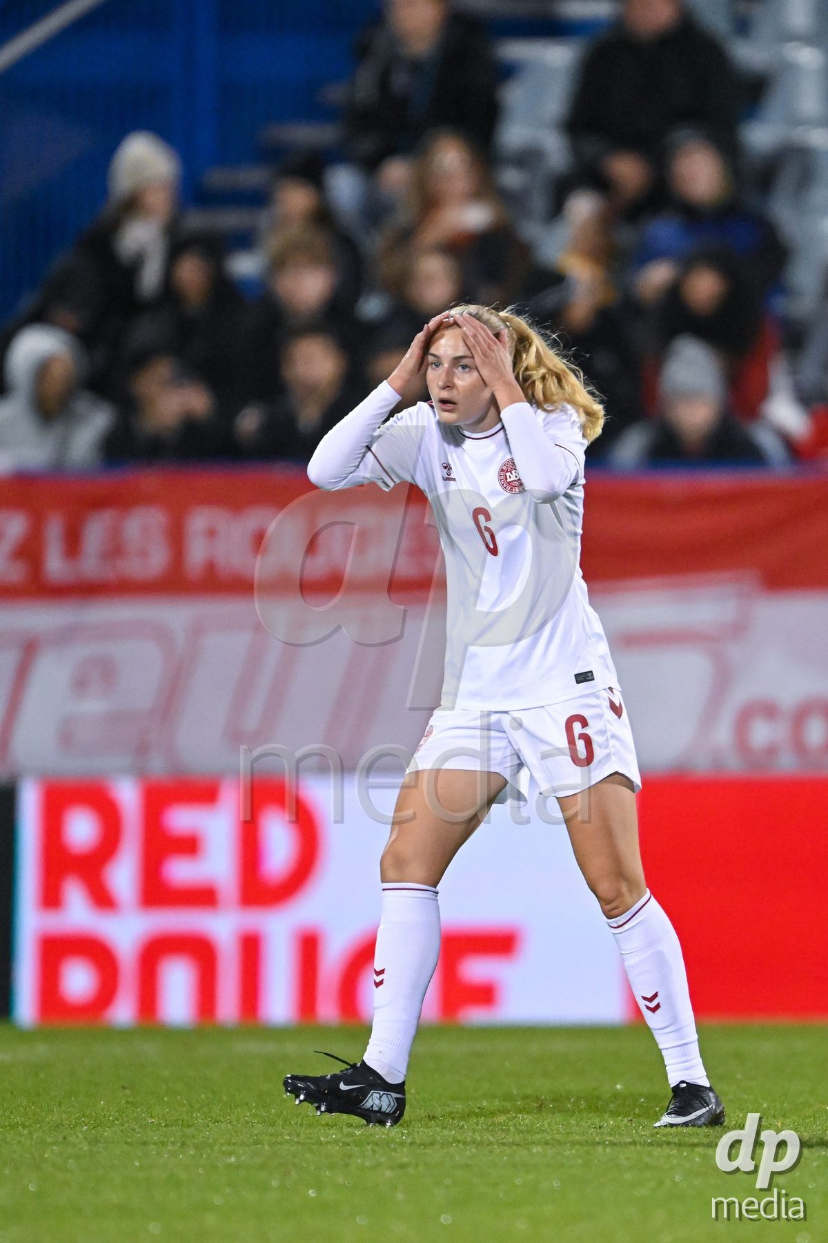 MONTREAL, CANADA - OCTOBER 9: Sofie Vendelbo of Denmark reacts during the International Women's Friendly football match between Canada and Denmark at Stade Saputo on October 9, 2026 in Montreal, Canada.