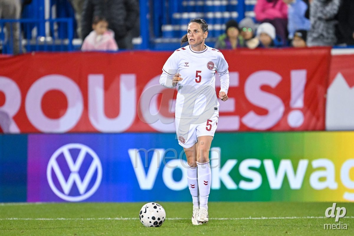 MONTREAL, CANADA - OCTOBER 9: Simone Boyte of Denmark controls the ball during the International Women's Friendly football match between Canada and Denmark at Stade Saputo on October 9, 2026 in Montreal, Canada.