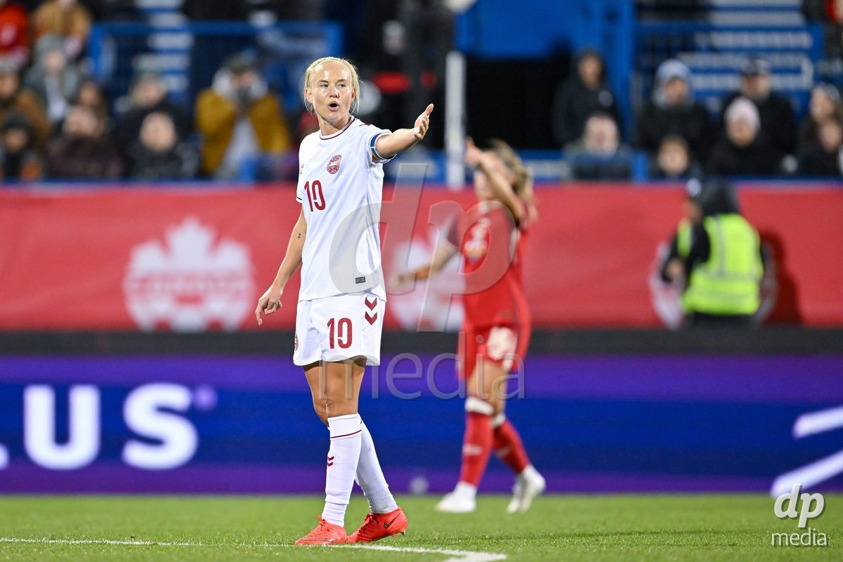 MONTREAL, CANADA - OCTOBER 9: Captain Pernille Harder of Denmark reacts during the International Women's Friendly football match between Canada and Denmark at Stade Saputo on October 9, 2026 in Montreal, Canada.