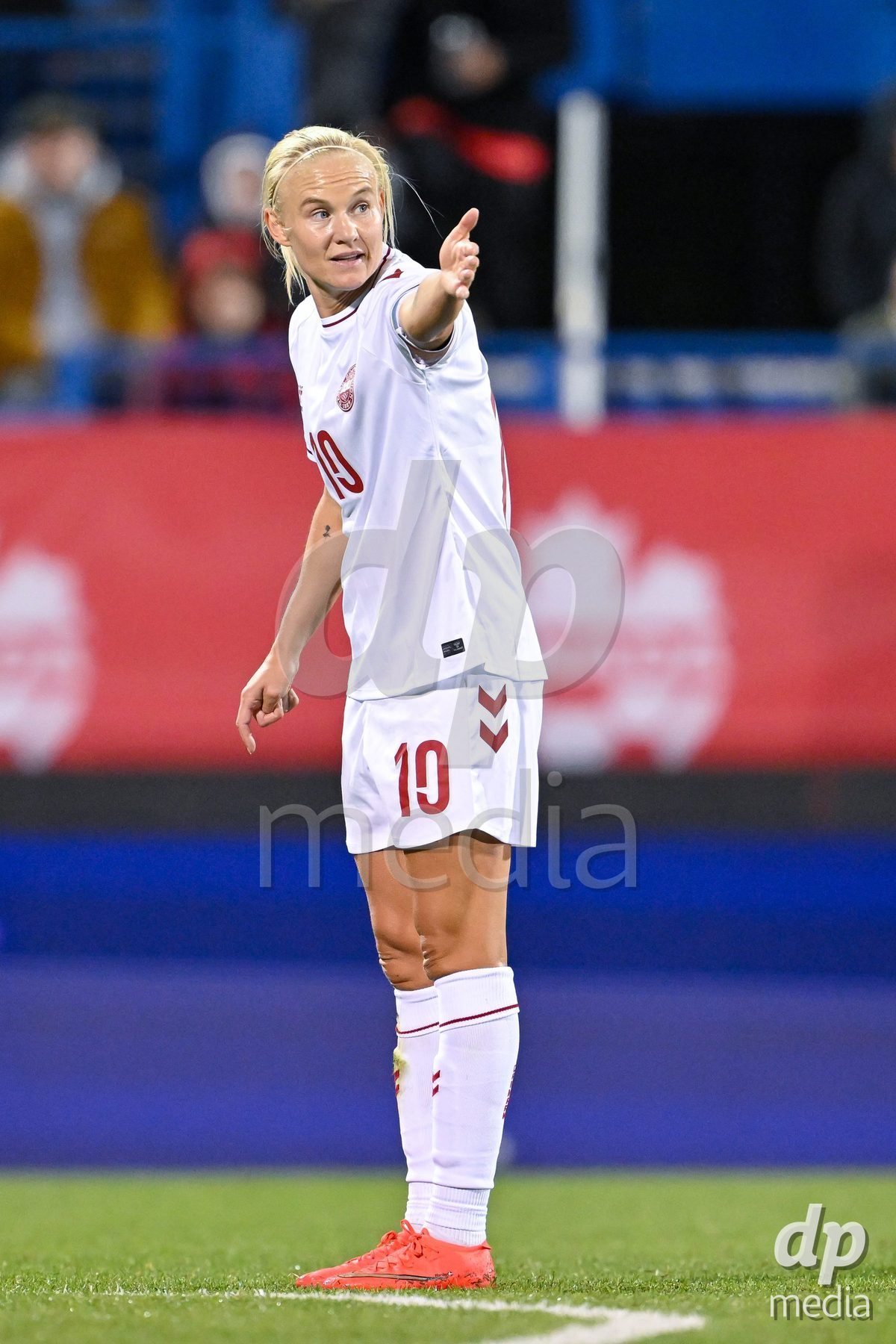 MONTREAL, CANADA - OCTOBER 9: Captain Pernille Harder of Denmark reacts during the International Women's Friendly football match between Canada and Denmark at Stade Saputo on October 9, 2026 in Montreal, Canada.