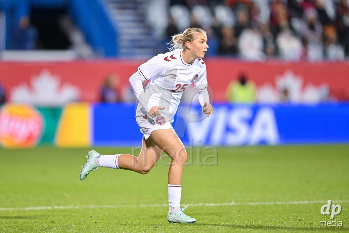 MONTREAL, CANADA - OCTOBER 9: Emilie Fink of Denmark gets subbed in during the International Women's Friendly football match between Canada and Denmark at Stade Saputo on October 9, 2026 in Montreal, Canada.