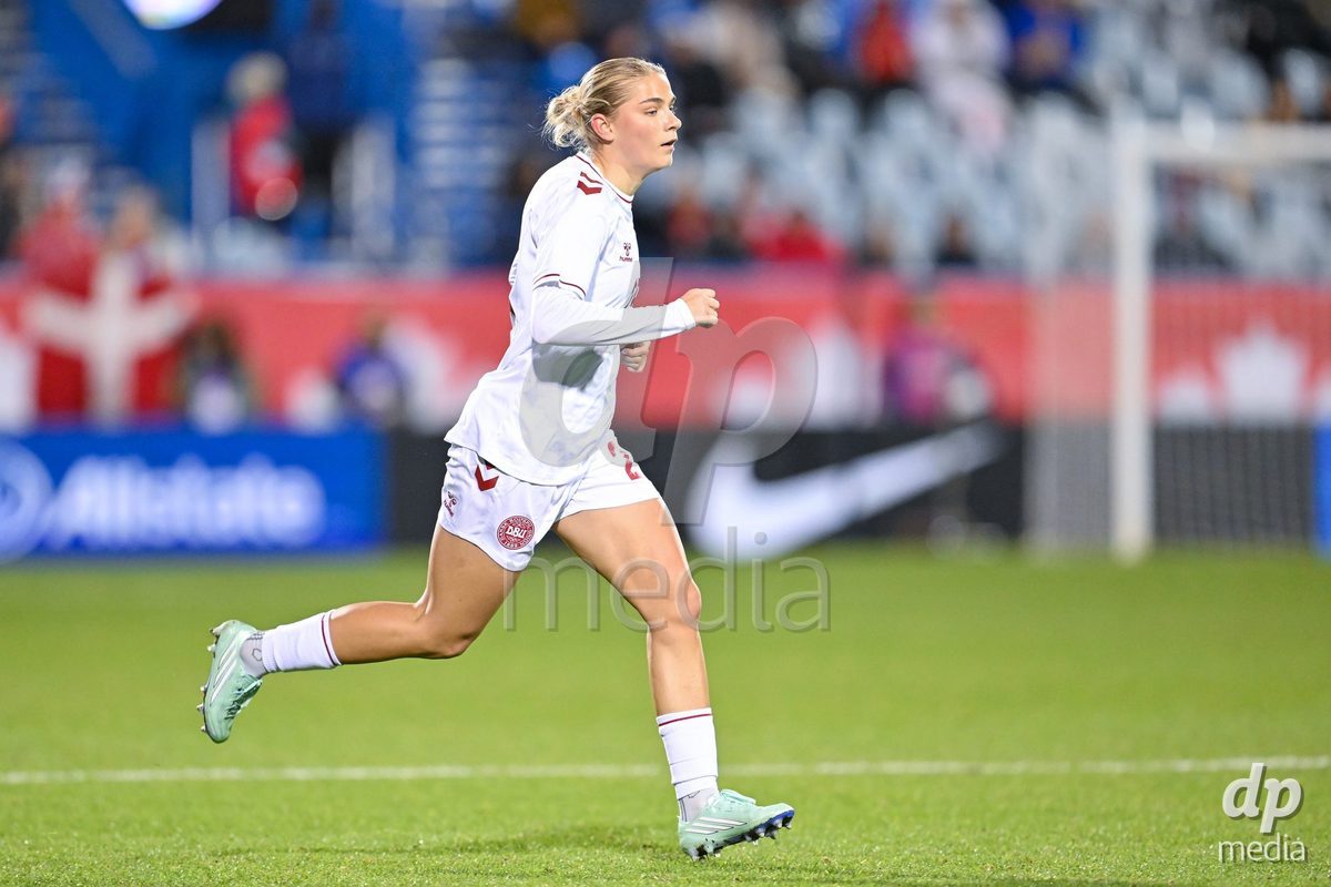 MONTREAL, CANADA - OCTOBER 9: Emilie Fink of Denmark gets subbed in during the International Women's Friendly football match between Canada and Denmark at Stade Saputo on October 9, 2026 in Montreal, Canada.
