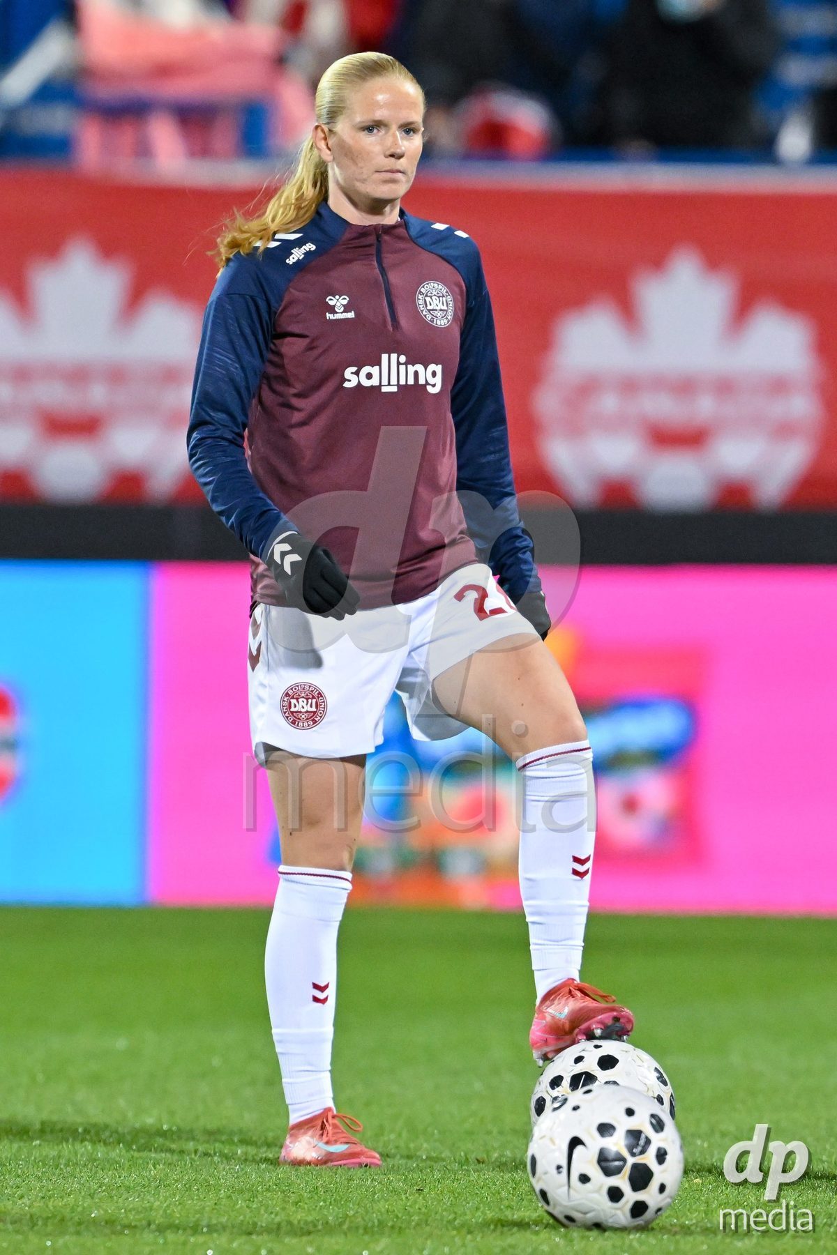 MONTREAL, CANADA - OCTOBER 9: Players of Denmark during warm up prior to the International Women's Friendly football match between Canada and Denmark at Stade Saputo on October 9, 2026 in Montreal, Canada.