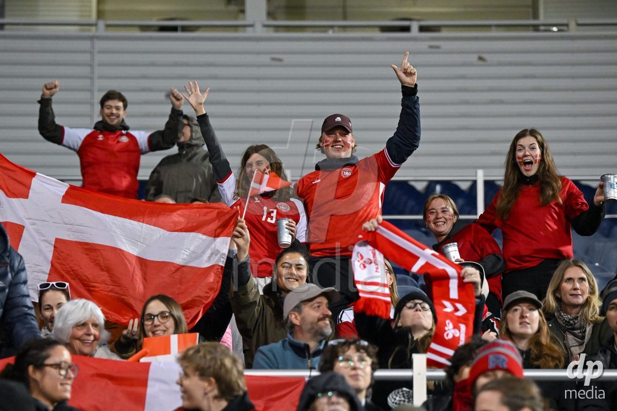 MONTREAL, CANADA - OCTOBER 9: Fans of Denmark during the International Women's Friendly football match between Canada and Denmark at Stade Saputo on October 9, 2026 in Montreal, Canada.