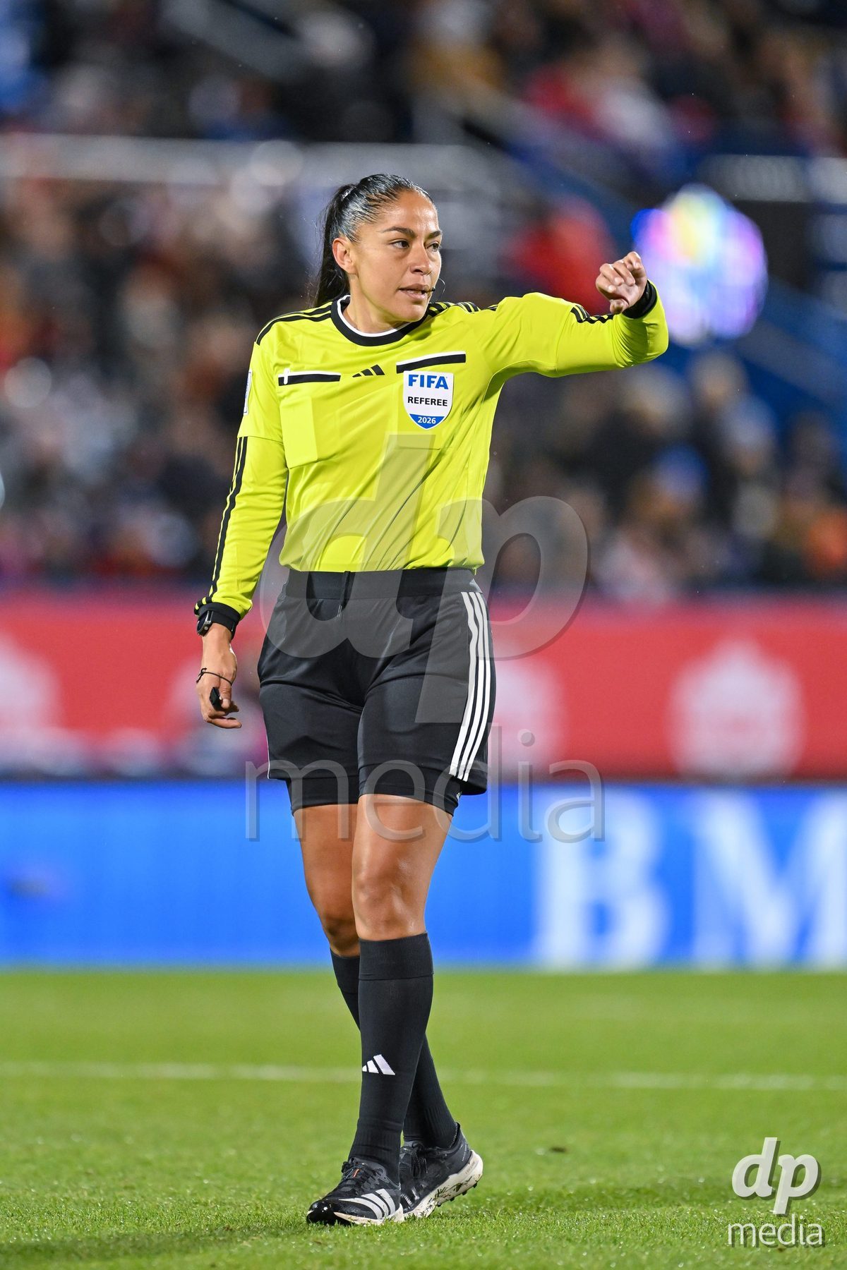 MONTREAL, CANADA - OCTOBER 9: Referee Priscila Perez (Mexico) during the International Women's Friendly football match between Canada and Denmark at Stade Saputo on October 9, 2026 in Montreal, Canada.