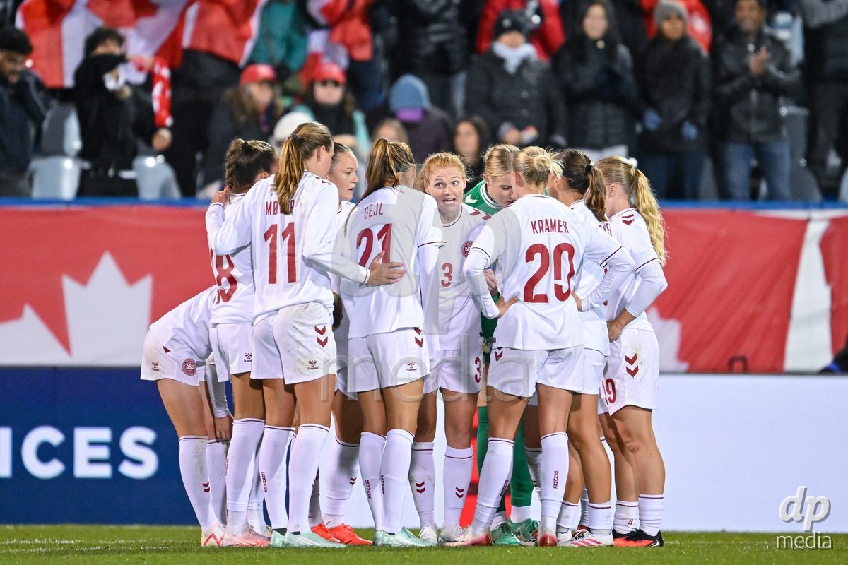 MONTREAL, CANADA - OCTOBER 9: Players of Denmark react after Canada scores a goal during the International Women's Friendly football match between Canada and Denmark at Stade Saputo on October 9, 2026 in Montreal, Canada.