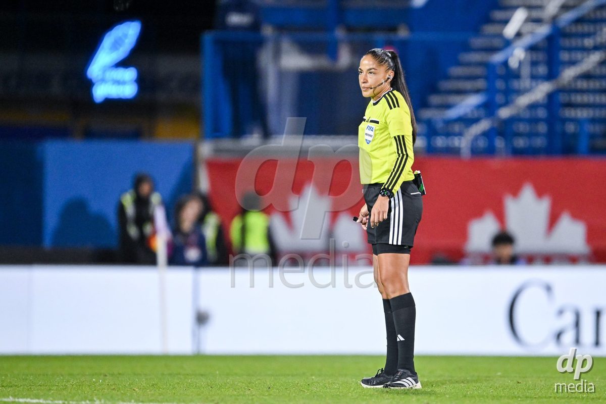 MONTREAL, CANADA - OCTOBER 9: Referee Priscila Perez (Mexico) during the International Women's Friendly football match between Canada and Denmark at Stade Saputo on October 9, 2026 in Montreal, Canada.