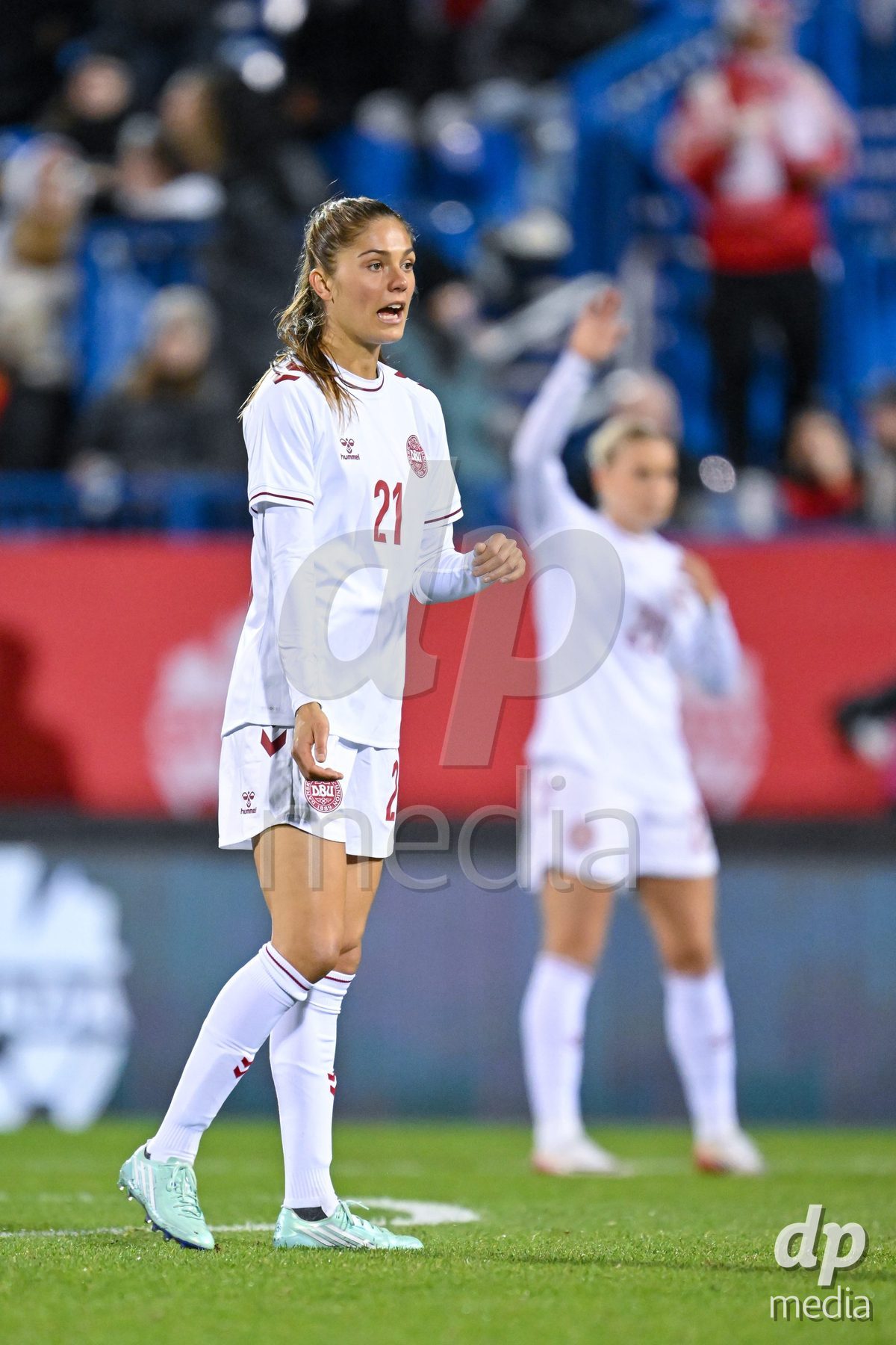 MONTREAL, CANADA - OCTOBER 9: Mille Gejl of Denmark reacts during the International Women's Friendly football match between Canada and Denmark at Stade Saputo on October 9, 2026 in Montreal, Canada.