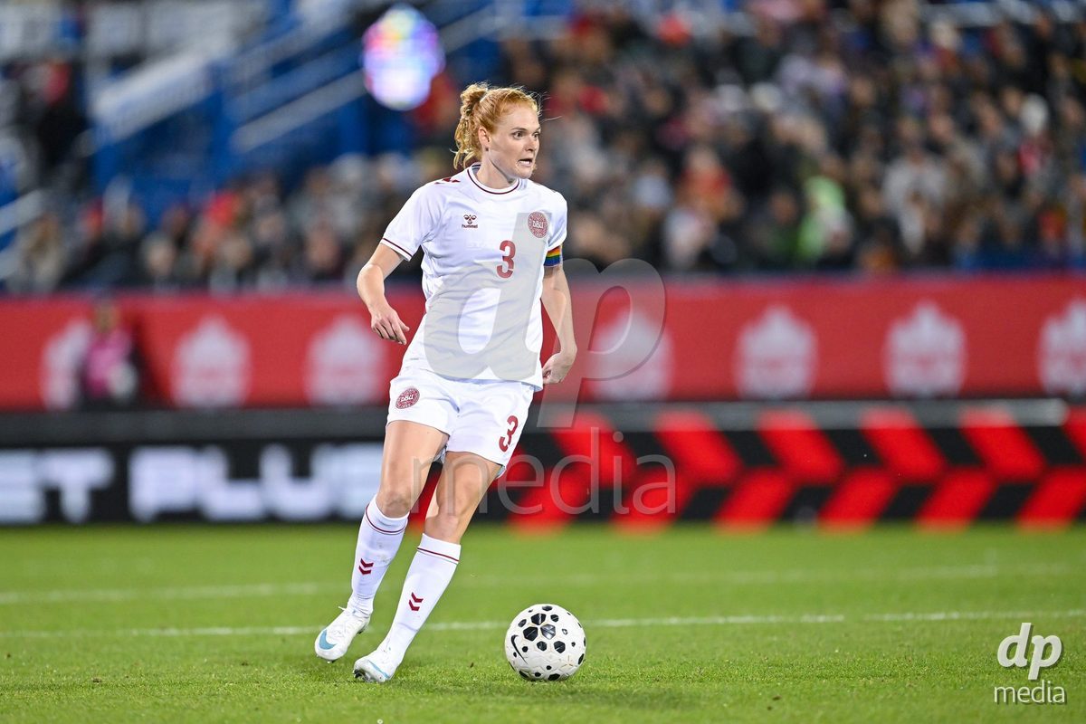 MONTREAL, CANADA - OCTOBER 9: Stine Ballisager of Denmark controls the ball during the International Women's Friendly football match between Canada and Denmark at Stade Saputo on October 9, 2026 in Montreal, Canada.
