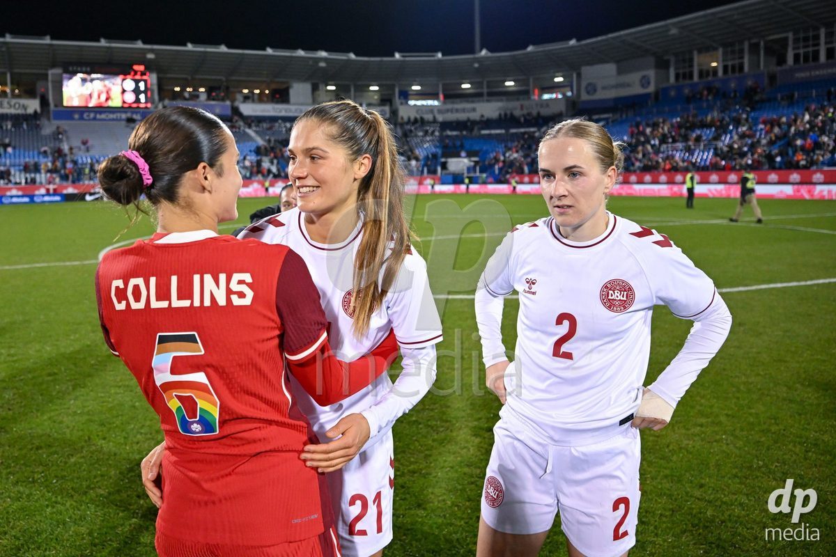 MONTREAL, CANADA - OCTOBER 9: Players of Denmark react after the loss during the International Women's Friendly football match between Canada and Denmark at Stade Saputo on October 9, 2026 in Montreal, Canada.