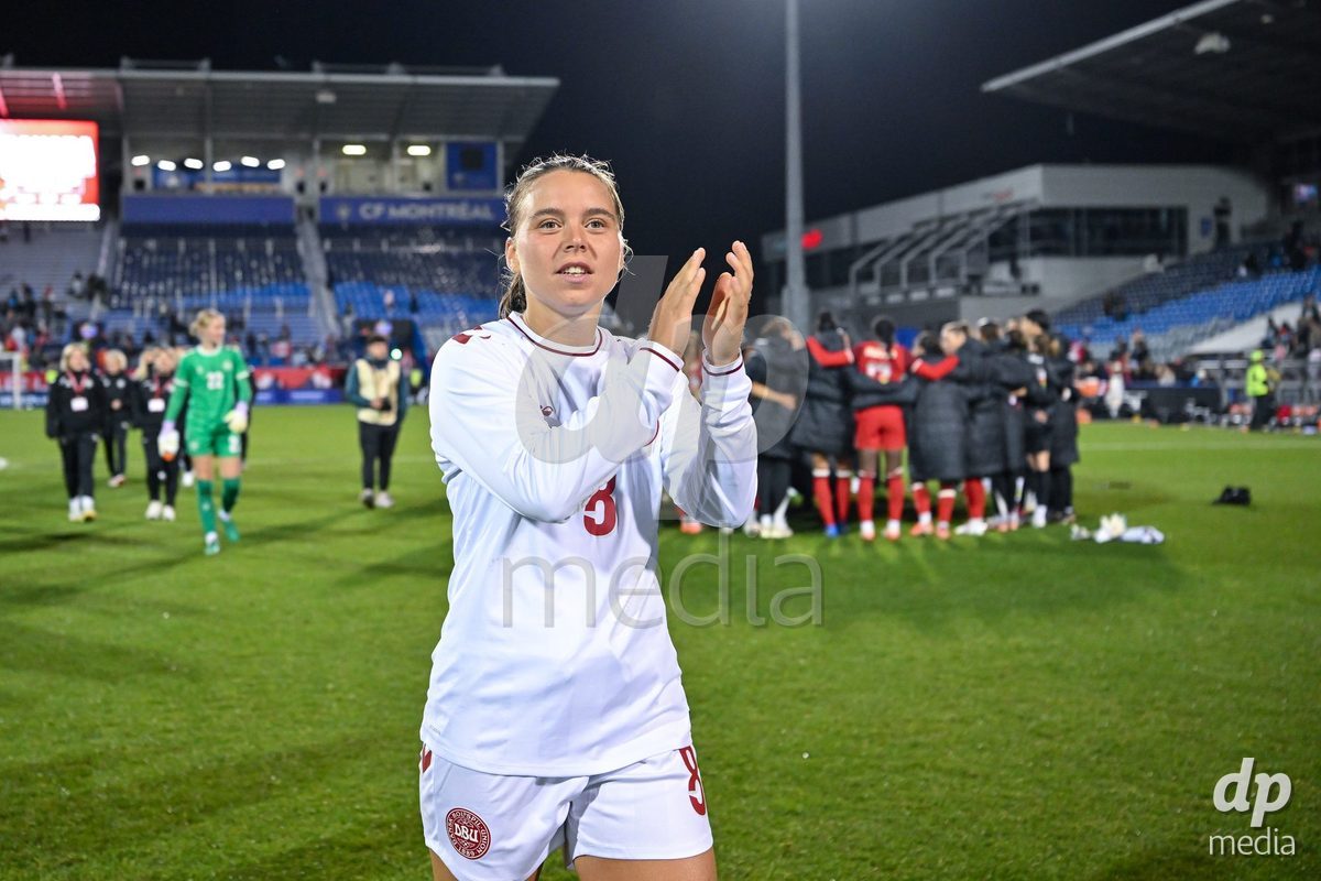 MONTREAL, CANADA - OCTOBER 9: Players of Denmark react after the loss during the International Women's Friendly football match between Canada and Denmark at Stade Saputo on October 9, 2026 in Montreal, Canada.