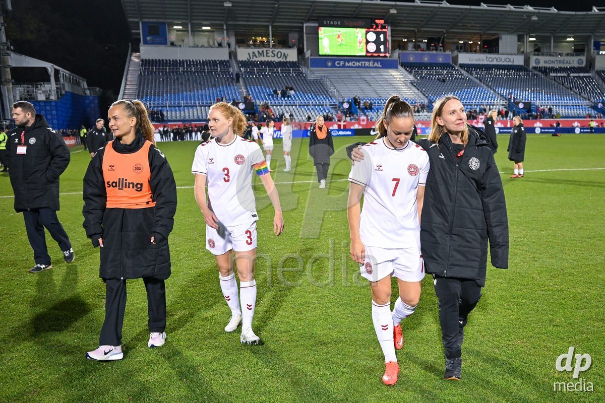 MONTREAL, CANADA - OCTOBER 9: Players of Denmark react after the loss during the International Women's Friendly football match between Canada and Denmark at Stade Saputo on October 9, 2026 in Montreal, Canada.