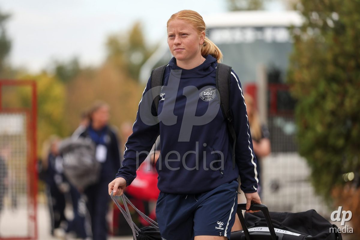KAKANJ, BOSNIA AND HERZEGOVINA - OCTOBER 10: Alberte Mott of Denmark arrives at stadium before the UEFA Womens European Under-19 Qualifier match between Denmark and Bosnia and Herzegovina at Mladost Stadium on October 10, 2026 in Kakanj, Bosnia and Herzegovina. Photo: Armin Durgut/Pixsell/DP Media