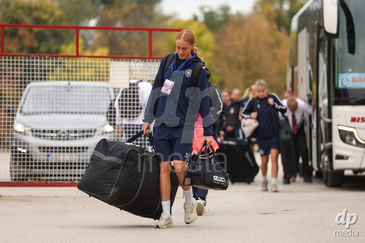 KAKANJ, BOSNIA AND HERZEGOVINA - OCTOBER 10: Andrea Jeppesen of Denmark arrives at stadium before the UEFA Womens European Under-19 Qualifier match between Denmark and Bosnia and Herzegovina at Mladost Stadium on October 10, 2026 in Kakanj, Bosnia and Herzegovina. Photo: Armin Durgut/Pixsell/DP Media